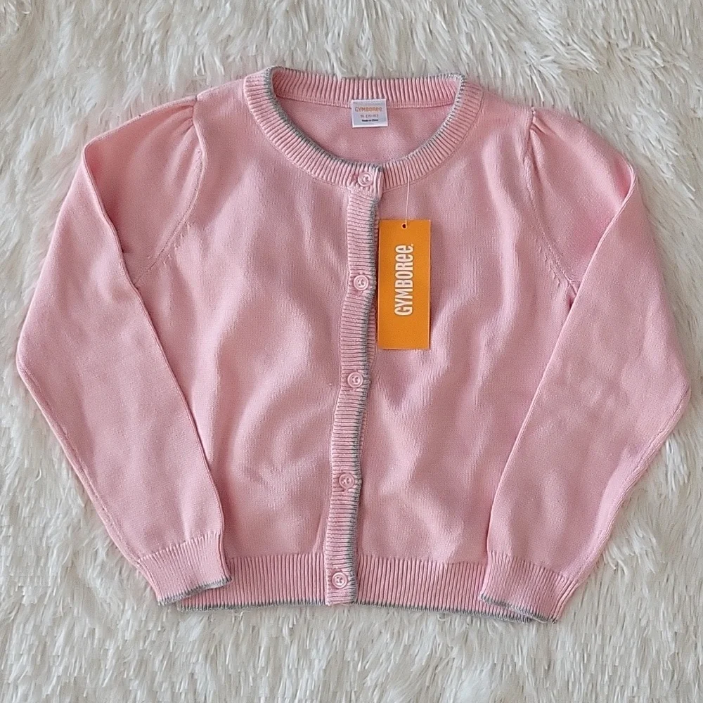 Gymboree Pink With Silver Trim Cardigan Sweater Girls Size 5/6 NWT
